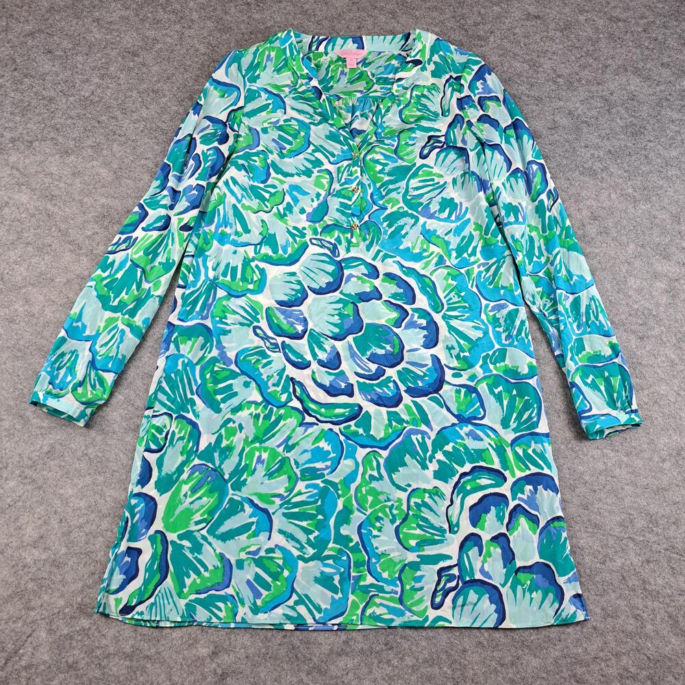 Lilly Pulitzer Dress Womens XS Silk Tunic Long Sleeve Floral Boho Resort Casual